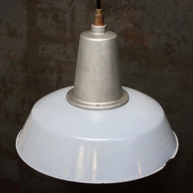 Industrial Vintage German Industrial Grey Enamel Factory Pendant from Arma For Sale - Image 3 of 5