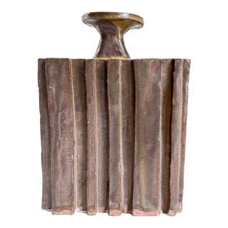 Midcentury Brutalist Style Textured Vase, 1960s Ribbed Stoneware Vase For Sale
