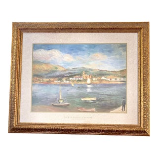 Vintage Pierre-Auguste Renoir "Paysage en Été" Framed Lithograph Print – Premium Custom Antique Gold Leaf Frame With Textured Linen Matting For Sale