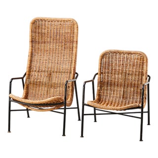 Model 514 and 514A Lounge Chairs in Rattan by Dirk van Sliedregt for Gebr. Jonkers, 1952, Set of 2 For Sale