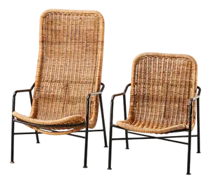 Model 514 and 514A Lounge Chairs in Rattan by Dirk van Sliedregt for Gebr. Jonkers, 1952, Set of 2