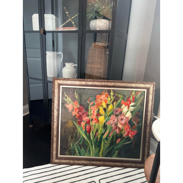 Black Original Framed Floral Oil Painting For Sale - Image 8 of 8