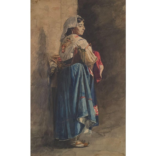 A watercolor of a woman, signed G. Casanova in lower left, Southern Italy, 19th century or earlier.