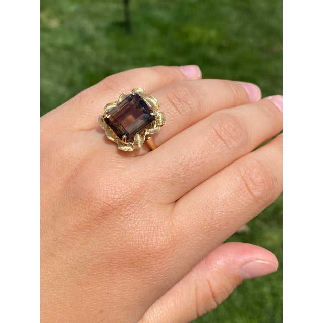 The Radiant Amber: Smoky Quartz Ring in Yellow Gold For Sale In Philadelphia - Image 6 of 8
