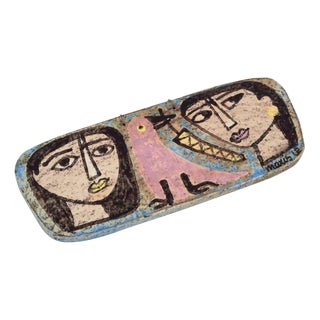 Hand-Painted Ceramic Wall Plaque by Mari Simmulson for Upsala Ekeby, 1960s For Sale