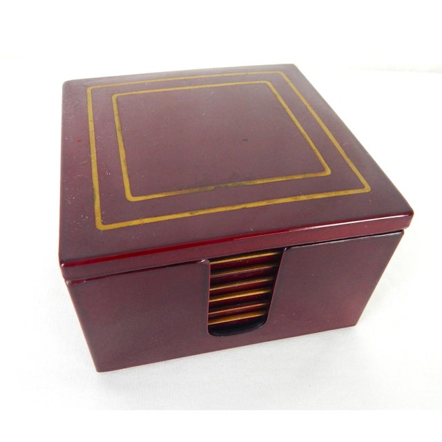 7 Piece Asian-Style Coaster Set by Lacquer Classique, Circa 1960s For Sale In Orlando - Image 6 of 12