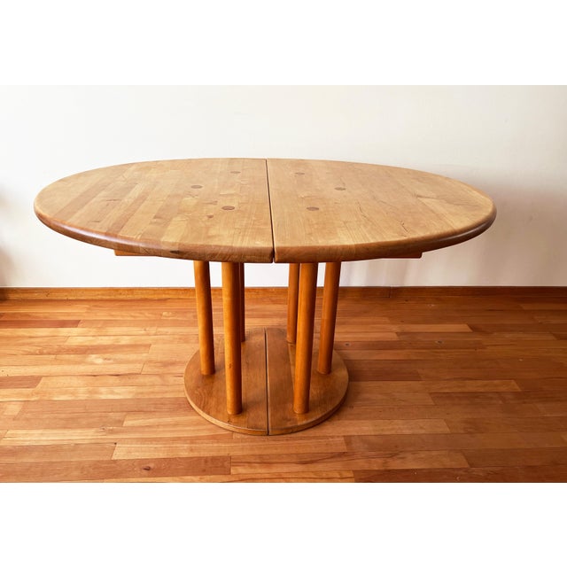 1970s Round Post Modern Brutalist MCM Beech Dining Table + 6 Chairs, 9 Pcs Set For Sale - Image 13 of 16