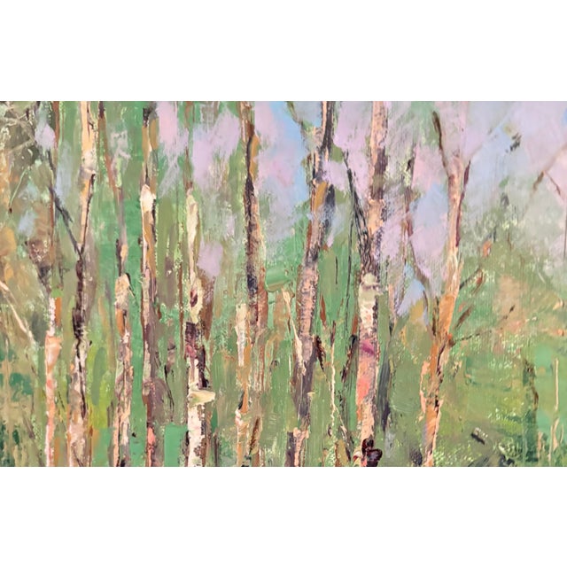 Wood Vintage Abstract Impressionist Oil Painting Birch & Aspen Trees Palette Knife, 18” X 22” For Sale - Image 7 of 9