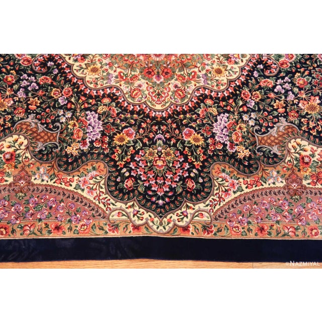 1950s Nazmiyal Collection Vintage Floral Persian Silk Qum Rug For Sale - Image 5 of 7
