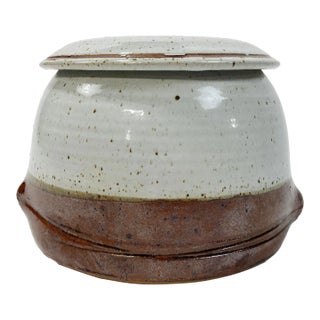 Vintage Speckled Studio Pottery Lidded Crock For Sale