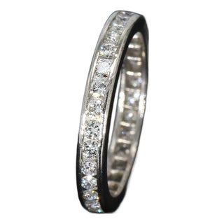 14k White Gold Diamond Channel Set Eternity Wedding Band - Size 5.5 For Sale
