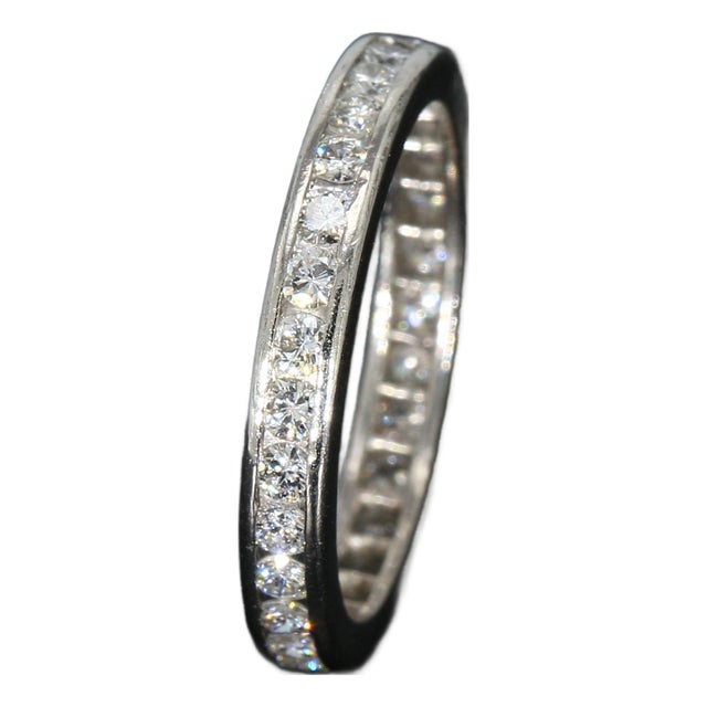 14k White Gold Diamond Channel Set Eternity Wedding Band - Size 5.5 For Sale