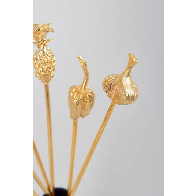 Cocktail Sticks with Fruit and Vegetable Motifs from Skultuna, Late 20th Century, Set of 6 For Sale - Image 4 of 6