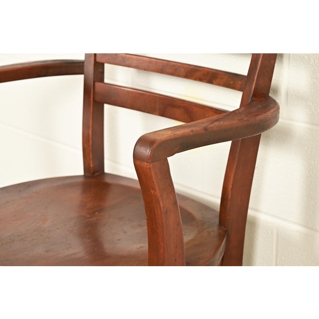 Brown Antique Arts & Crafts Carved Walnut Banker's Chair, Circa 1920s For Sale - Image 8 of 12