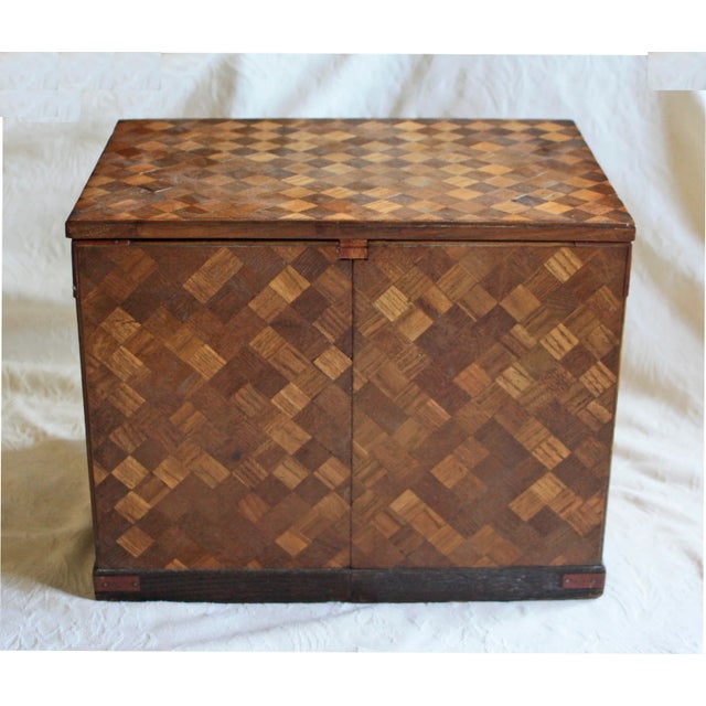Exceptional Meiji period Japanese wooden woman's box with drawers and locking cabinet section (sorry no key). Box has...