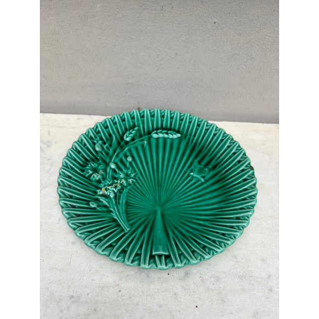 Green Majolica Wheat & Butterfly Plate Villeroy Boch.