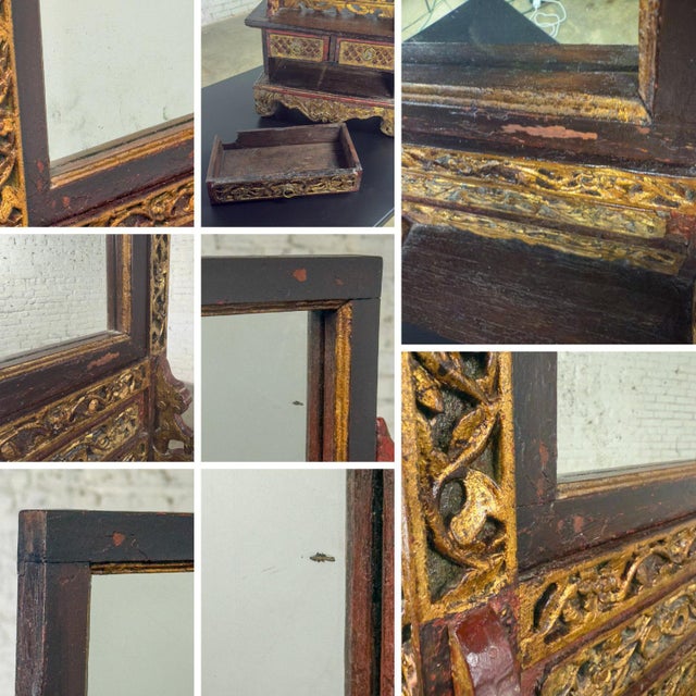 Late 19th to 20th Century Indonesian Maduran Tabletop Jewelry Case or Vanity Mirror W/Chest For Sale - Image 17 of 18