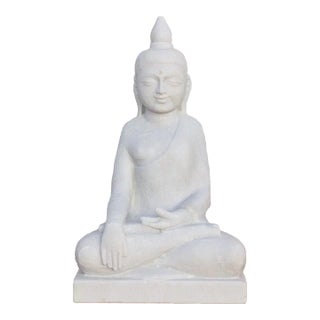 Handcarved Marble Burmese Meditating Buddha For Sale