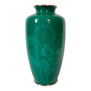 Mid 20th Century Japanese Cloisonné Jade Green Enamel Vase / Urn - 10”