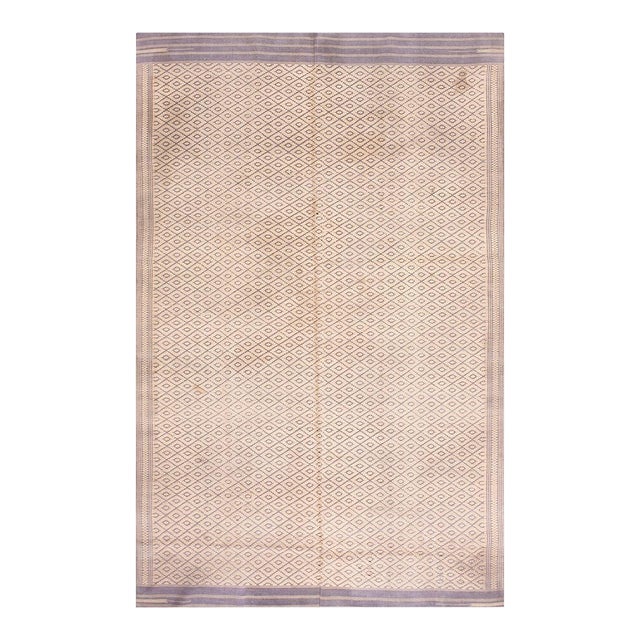 1920s Beige Diamond Antique Indian Cotton Dhurrie Rug 5'9" X 8'10" Flat Weave Cotton Carpet For Sale