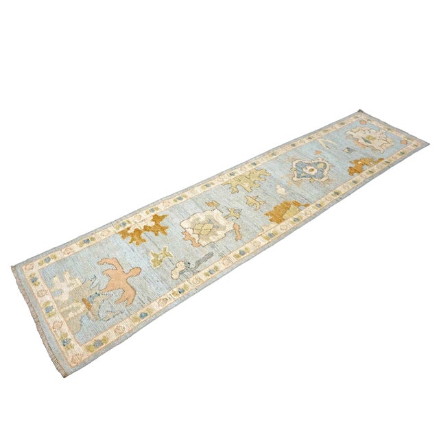 21st Century Turkish Oushak 2X10 Gold, Gray & Ivory, Handmade Runner Rug #1144115 For Sale - Image 9 of 12