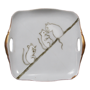 Signed M. Schippel Hand-Painted Mice Handled Plate, c.1910–1930