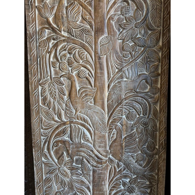 1920s Vintage Hand-Carved Tree of Life Barn Door – Rustic Reclaimed Wood Wall Panel 84x36 For Sale - Image 5 of 6