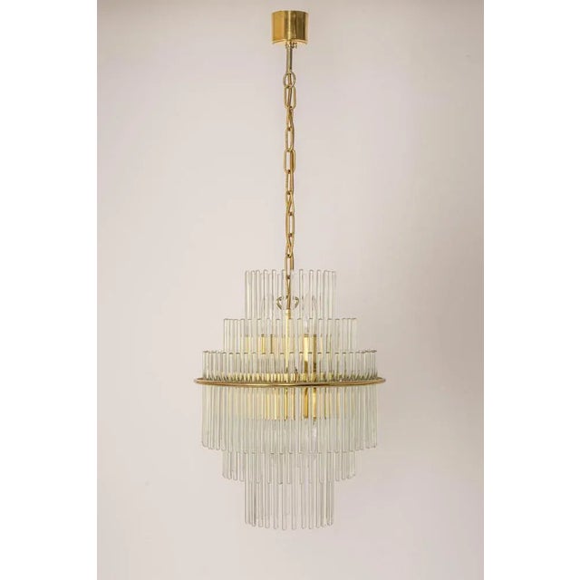 Petite crystal glass rod pendant light, germany, 1970s. Sockets: it needs 5 x e14 small bulbs (max. 40 watts each). Light...