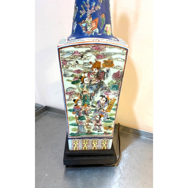 1940s Blue & White Hand-Painted Asian Ceramic Lamp For Sale - Image 6 of 6