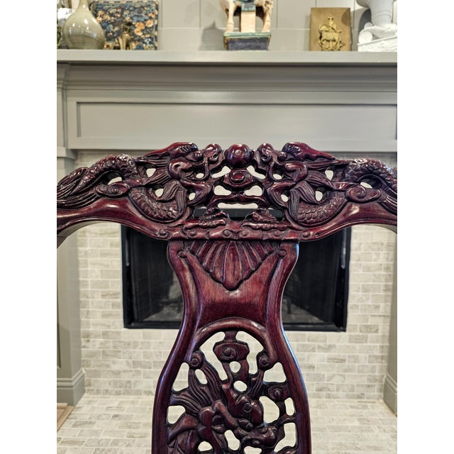 Japanese Meiji Period Carved HungMa Rosewood Antique Dragon Chair For Sale - Image 4 of 12