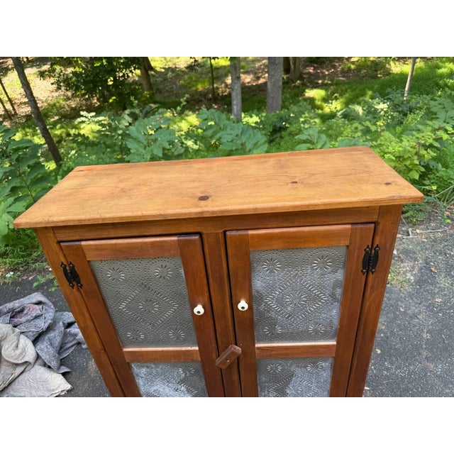 Late 20th Century Vintage Early American Primitive Rustic Style Pie Safe Cabinet With Punched Tin Front Panels For Sale - Image 5 of 15