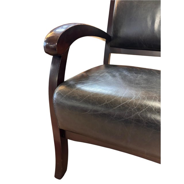 Contemporary Dark Wood & Black Leather Sculptural Armchair For Sale - Image 4 of 8
