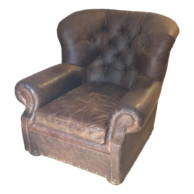 Restoration Hardware Leather Buster Chair For Sale