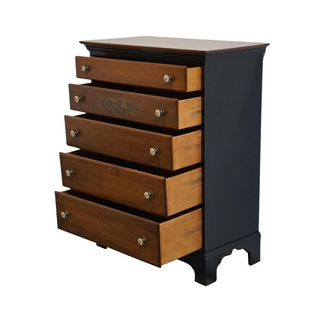 Brown Late 20th Century Genuine Hitchcock Solid Cherry 35" Two Toned Hand Painted Chest of Drawers For Sale - Image 8 of 15