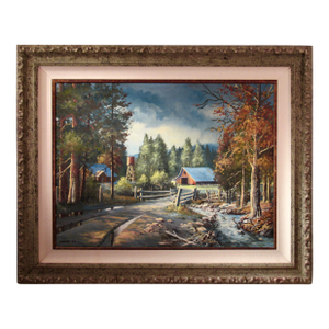 Bill Shaddix "Landscape With Barn" Large Oil Painting On Canvas 1968 Painting