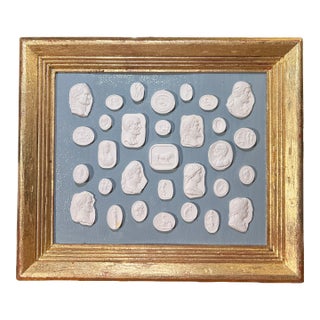 Late 20th Century French Blue and Giltwood Framed White Grand Tour Revival Intaglio Collection For Sale