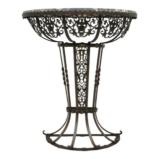 Art Nouveau Wrought Iron Demilune Marble Top Console Hall Table Atr Oscar Bach For Sale