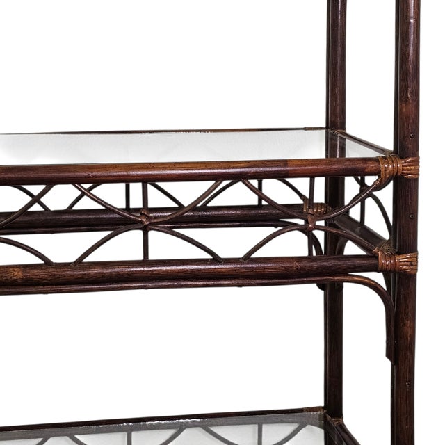 Vintage Rattan Bamboo Etagere With Glass Shelves, Coastal Palm Beach Regency, 74" For Sale In San Francisco - Image 6 of 13