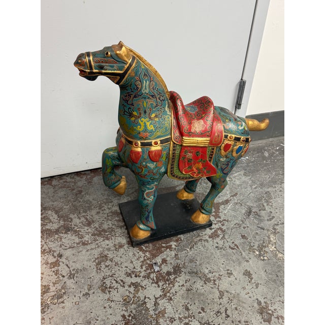 Design Plus Gallery presents a Chinese Republic Period-Style Cloisonné Painted Wooden Horse. The wooden horse is hand...