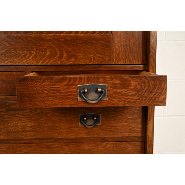 Brown L. & J. G. Stickley Mission Oak Arts & Crafts Drop Front Secretary Desk For Sale - Image 8 of 15