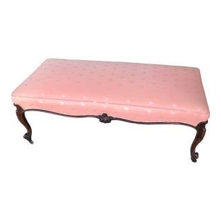 French Provincial Upholstered Embroidered Rose Silk Moire Bench For Sale