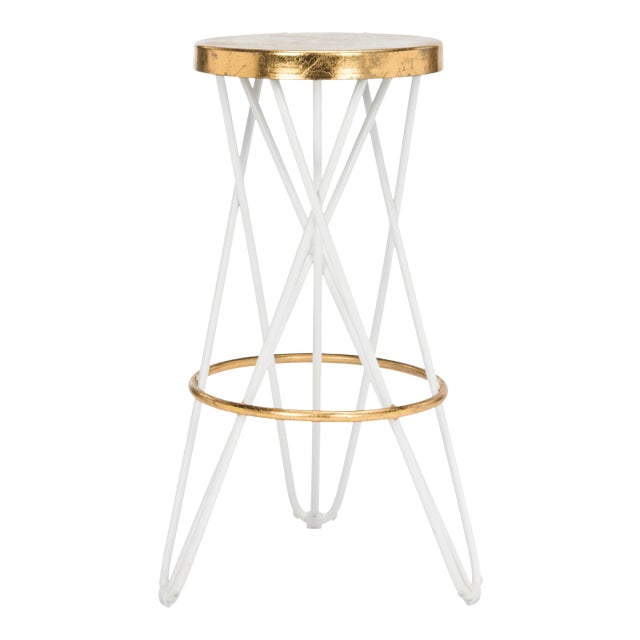 Hairpin Leg Retro Barstool in White & Gold For Sale