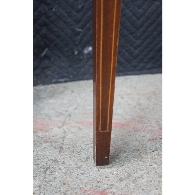 Wood Vintage Federal Style Mahogany Marquetry Inlaid Demilune Console Hall Table For Sale - Image 7 of 13