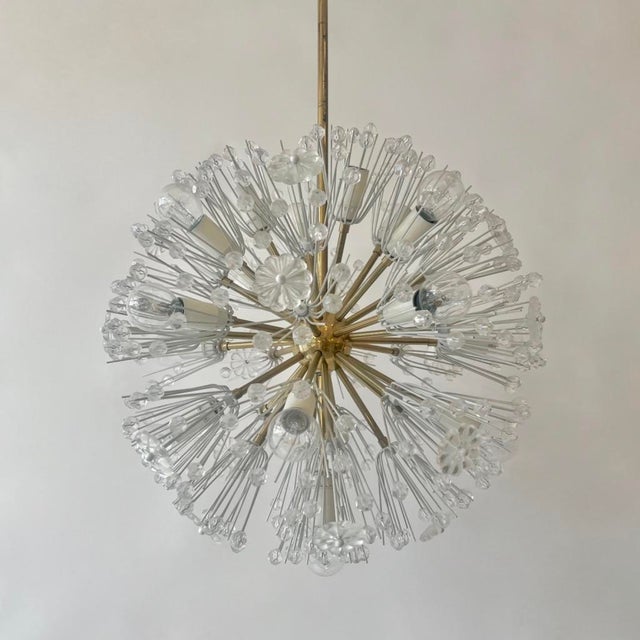 Large Sputnik Snowball Brass and Crystal Chandelier attributed to Emil Stejnar for Rupert Nikoll, Austria, 1960s For Sale - Image 9 of 9