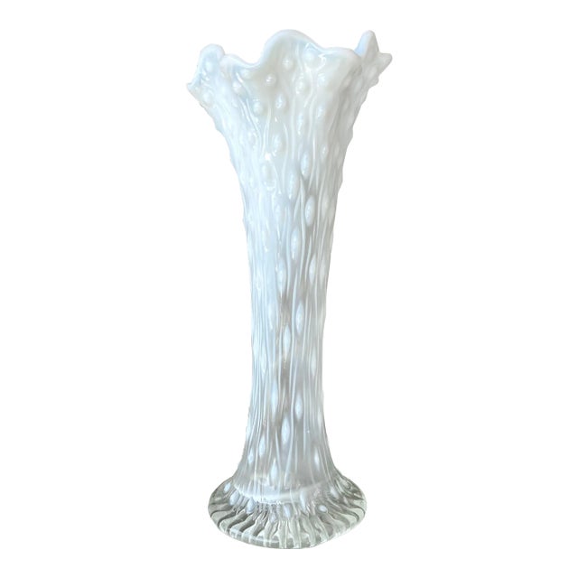 Circa 1909 Northwood Glass White Opalescent Standard Size “Tree Trunk” Swung Vase, Wheeling, West Virginia For Sale