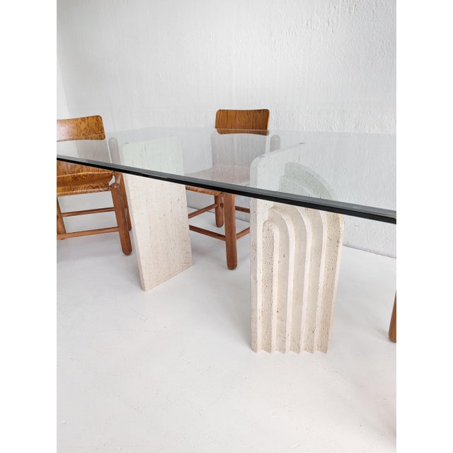 Travertine and Glass Dining Table with Sculpted Legs, 1970s For Sale - Image 10 of 12