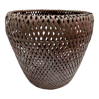 Large Woven Wicker Earthy Rustic Plant Vessel For Sale