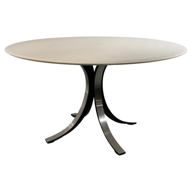Metal White Top Round Dining Table attributed to Osvaldo Borsani, 1970s For Sale - Image 7 of 7