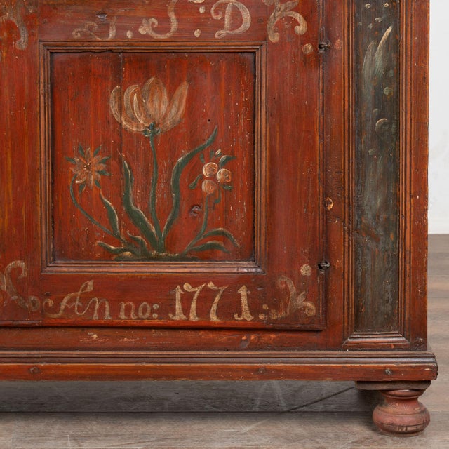 Original Hand Painted Swedish Pine Two Door Cupboard Cabinet Dated 1771 For Sale - Image 12 of 13