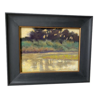 “Malibu Lagoon Sunset” Contemporary Landscape Pastel Drawing, Framed For Sale